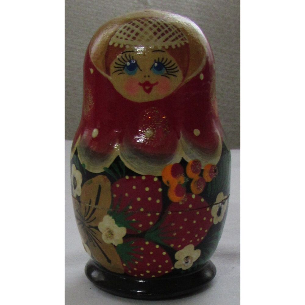 Matryoshka hand painted Russian nesting dolls set of 4 red gold glitter floral